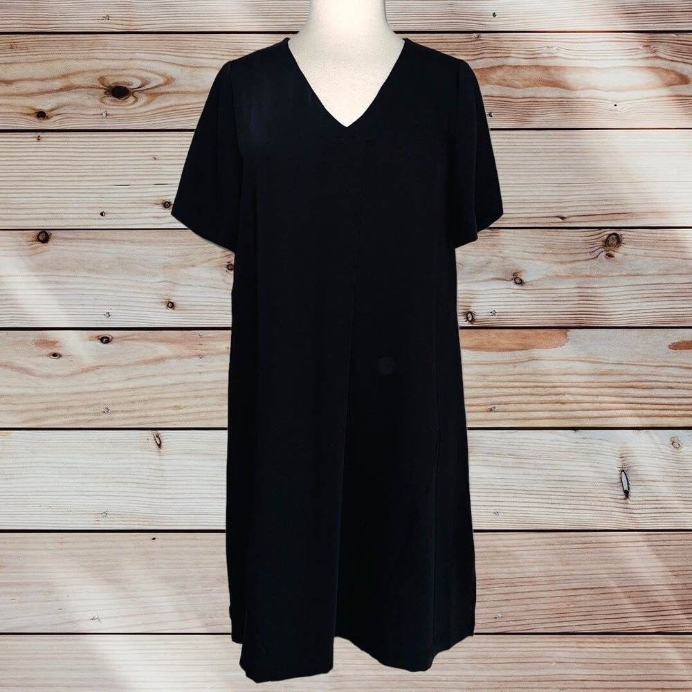 Q3 J. Jill Wearever Collection Black V-Neck Pleated A-Line Dress NWOT small
